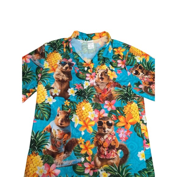 Squirrels Pineapple Hawaiian Theme 3D Men’s Button Up Shirt Colorful Size Small - Picture 2 of 2